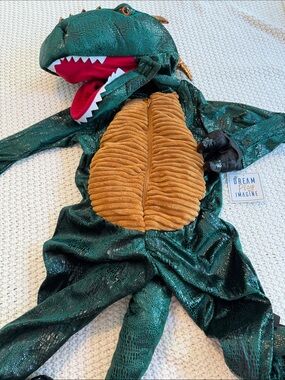 Dream Play Imagine Green Dinosaur Costume with Brown Belly for Kids 5T